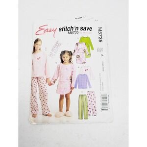 McCall's Easy Stitch N Save M5735 Girls Pajamas Sleepwear Sewing Pattern XSM Sml